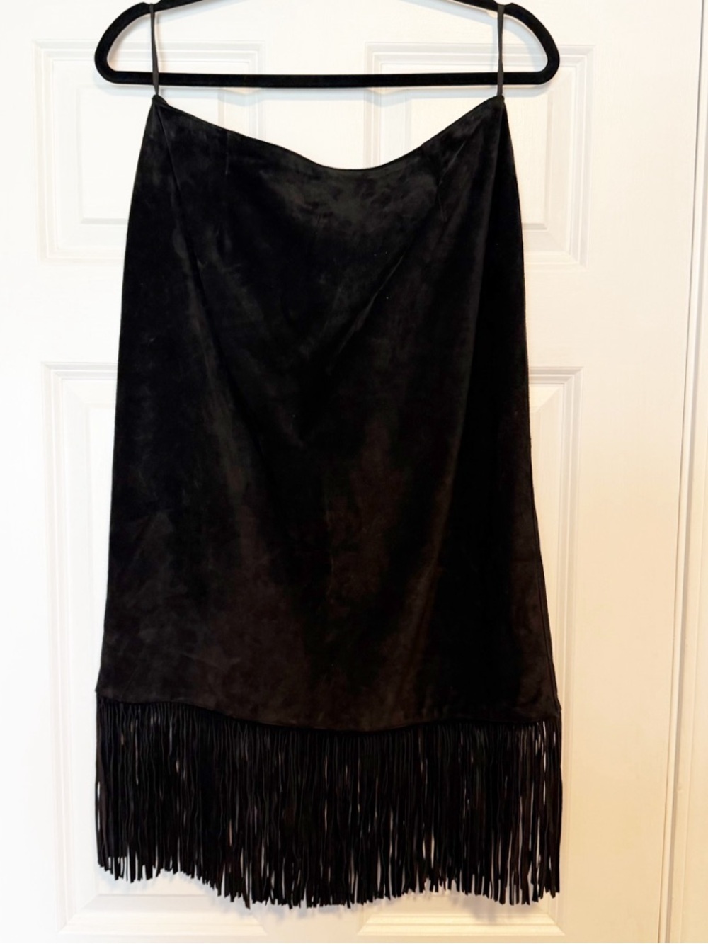 Cuir Zebra leather vintage fringe midi skirt.
